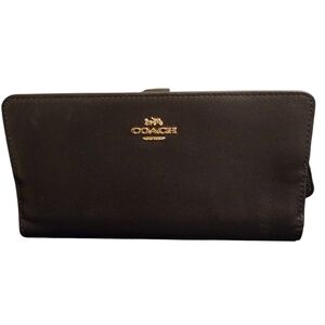 Coach Black Leather Zip Wallet with Gold Logo